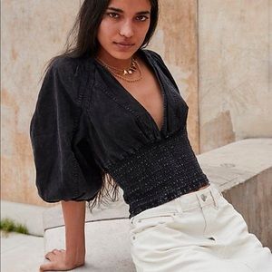 Free People Pamela Denim Blouse